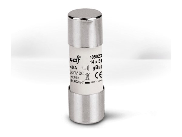 Fusible cylindrique DF Electric gBAT 14x51 600 V DC pour système batterie