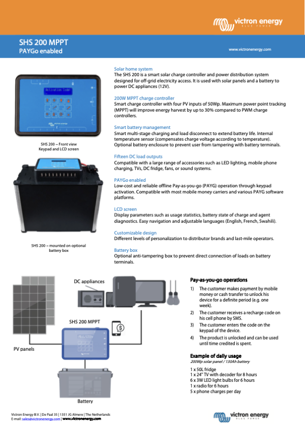 Victron Energy SHS 200 MPPT régulateur solaire et distribution off-grid 12V